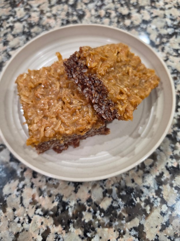 8 oz Unsweetened coconut Toast on 350 for 10 minutes, stirring occasionally 1/2 cup Butter 1 1/2 cups Brown Sugar 20 oz Marshmallows 12 oz chocolate chips 1 1/2 lbs Baking Caramels 1 1/2 cups whipping cream